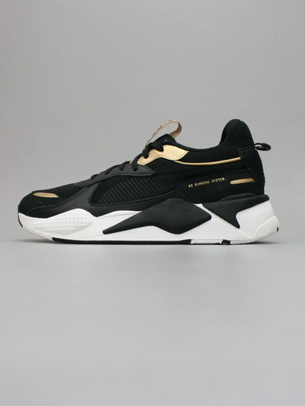 Puma Men's 11.5 RS-X Trophy Black Team Gold Running Gym Shoes Sneakers 369451-01